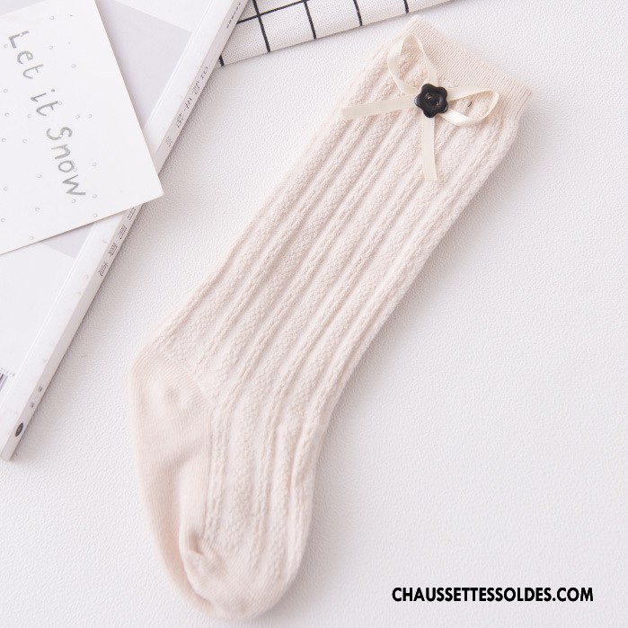 Chaussettes Longues Fille Enfant Bébé Papillon Beige Femme Printemps Blanc
