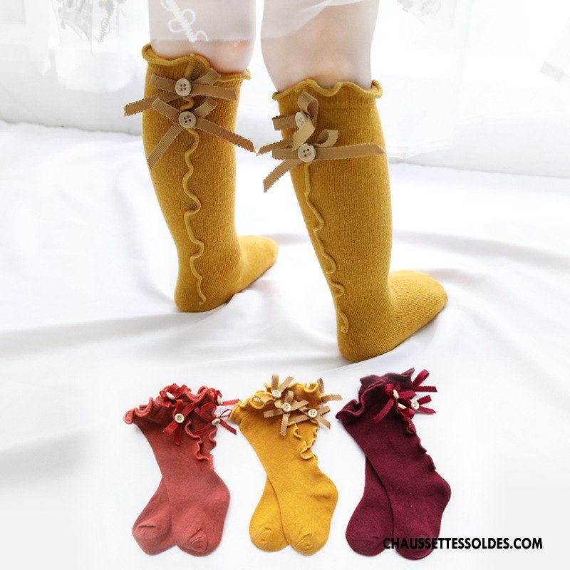 Chaussettes Longues Fille Enfant Printemps 100% Coton Papillon Été Milieu Jaune
