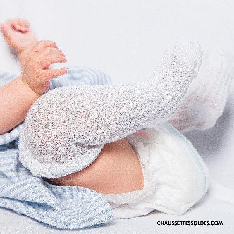 Chaussettes Longues Fille Engrener Haute Respirant Été Bébé Matelassé Blanc