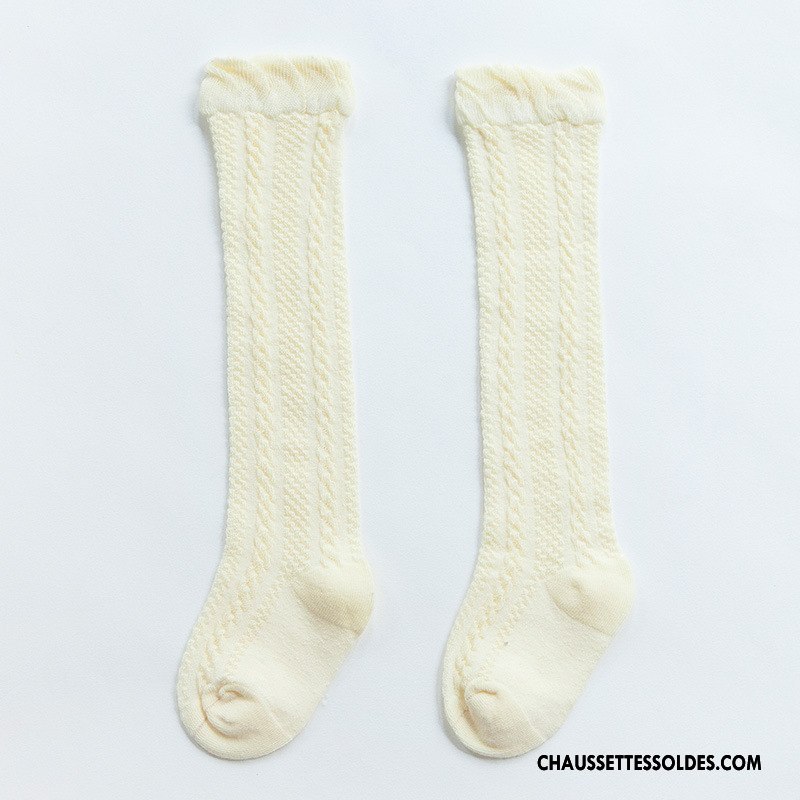 Chaussettes Longues Fille Engrener Printemps Été Bébé Dentelle Légère Jaune