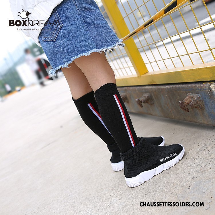 Chaussettes Longues Fille Femme Printemps Bébé Rayé Coton Bio Enfant Couleur De Contraste Noir