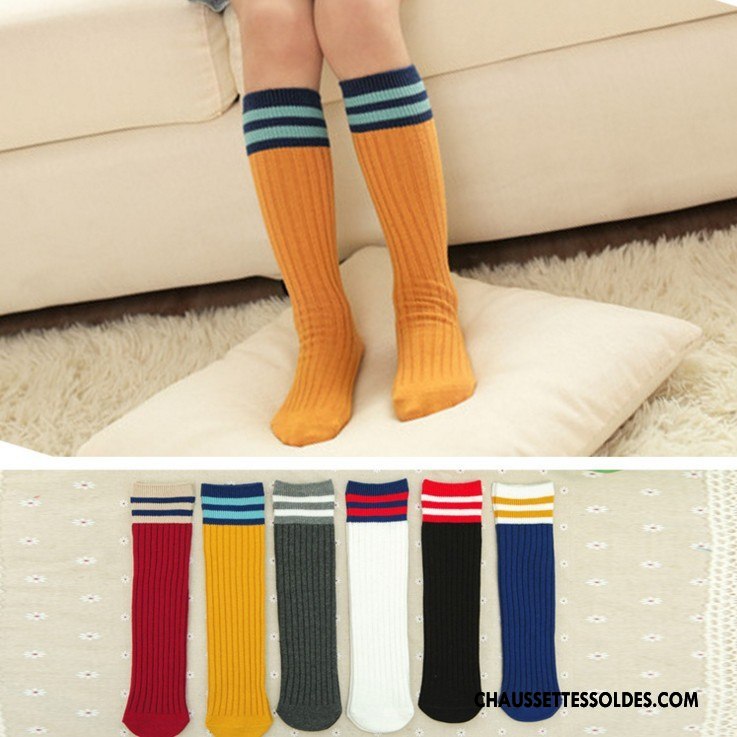 Chaussettes Longues Fille Haute Enfant Femme Rayé L'automne Milieu Jaune