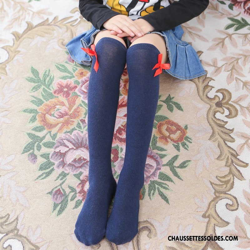 Chaussettes Longues Fille Haute Enfant Papillon Coton Bio 100% Coton Bleu Bleu