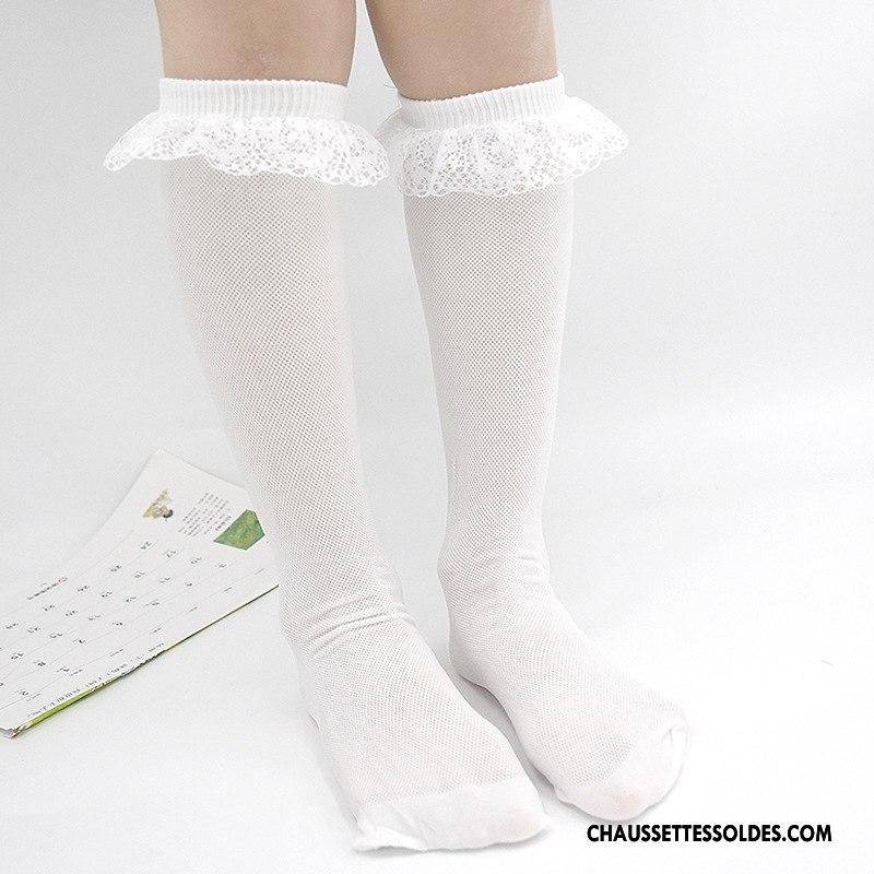 Chaussettes Longues Fille Haute Élève Engrener Été Respirant Légère Blanc