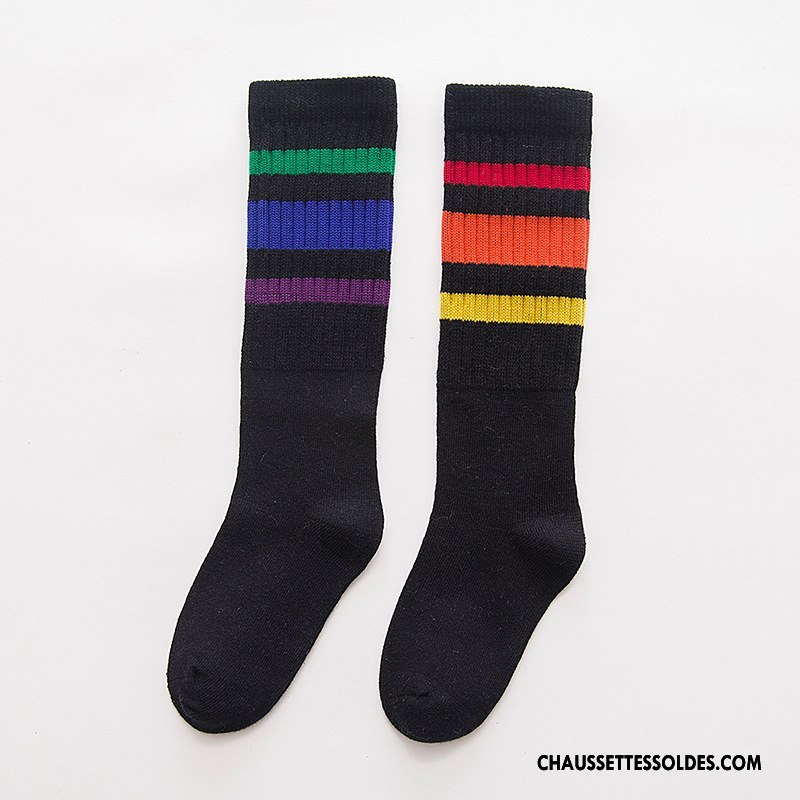 Chaussettes Longues Fille Haute Été Milieu Bébé Le Nouveau Enfant Arc En Ciel Noir