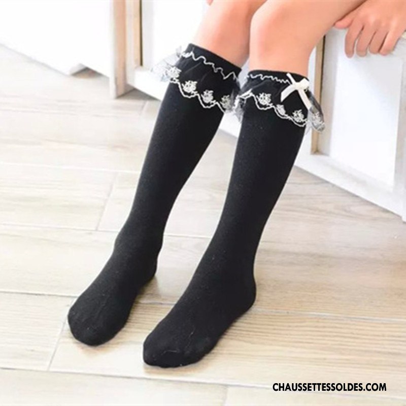Chaussettes Longues Fille L'automne Enfant Princesse Matelassé Dentelle Femme Blanc Noir