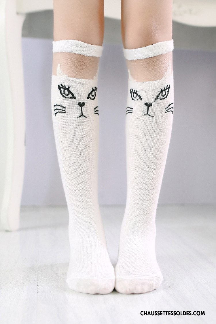 Chaussettes Longues Fille L'automne Printemps Coton Bio Bébé Enfant Long Stock Blanc