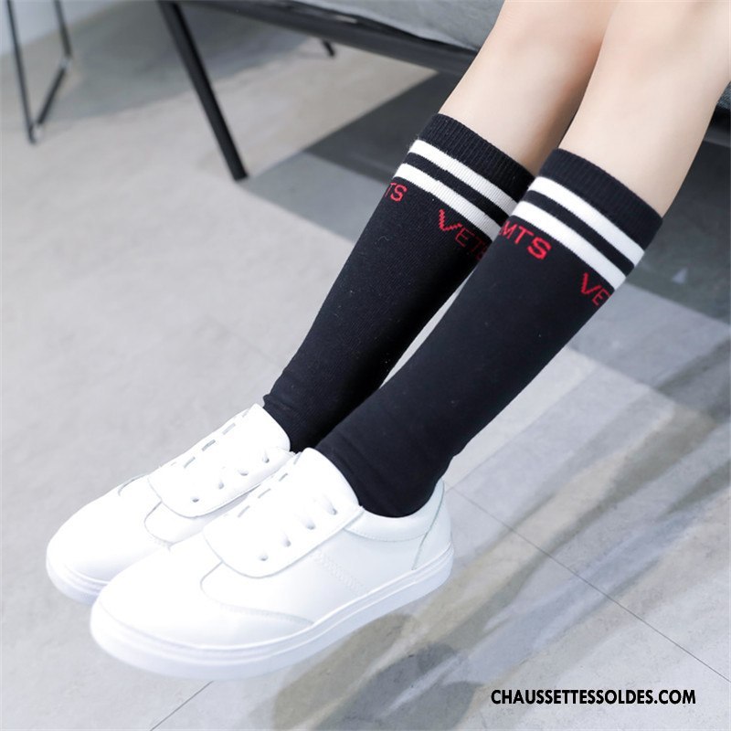 Chaussettes Longues Fille L'automne Élève Lettre Enfant Rayé Chaussettes En Coton Noir