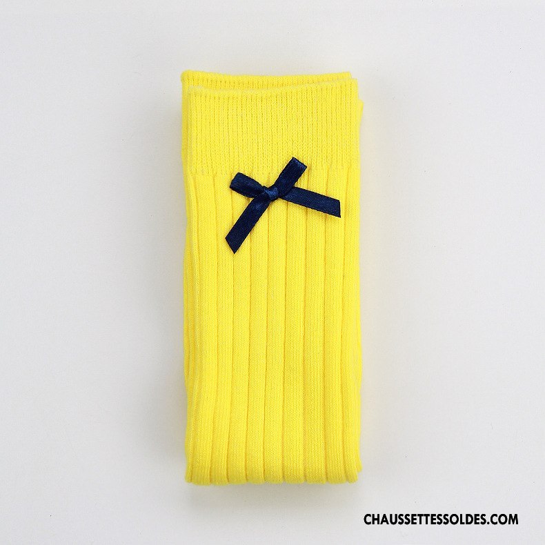 Chaussettes Longues Fille Long Stock Femme Gros Bébé Enfant Coton Bio Jaune