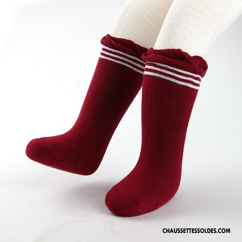 Chaussettes Longues Fille Matelassé L'automne Terry Hiver Renforcé Bébé Bordeaux