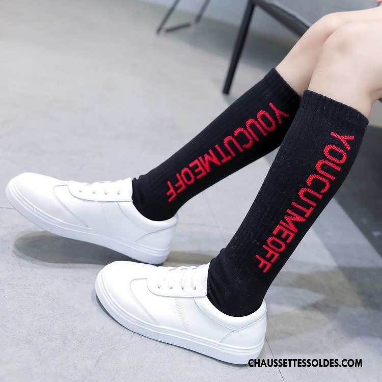 Chaussettes Longues Fille Milieu L'automne Lettre Élève Rayé Enfant Noir