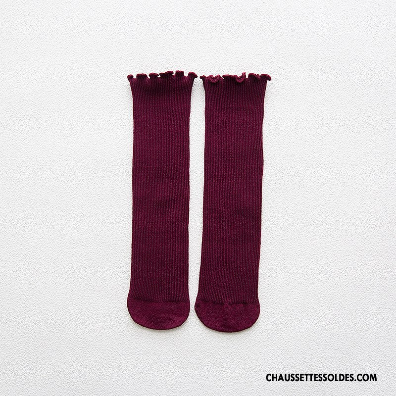 Chaussettes Longues Fille Milieu Long Stock Enfant Le Nouveau Chaussettes En Coton Printemps Bordeaux