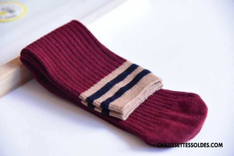 Chaussettes Longues Fille Milieu Nouveau Bébé Rayé Printemps Enfant Bordeaux