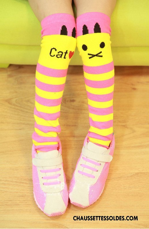 Chaussettes Longues Fille Milieu Élève Femme Enfant Chaussettes En Coton Tendance Jaune