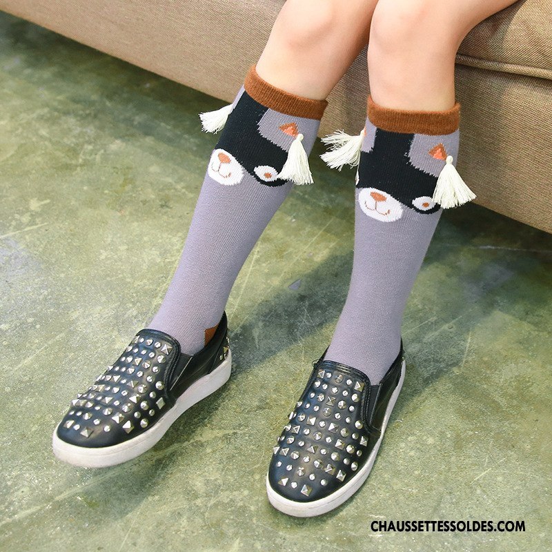 Chaussettes Longues Fille Ours L'automne Enfant Frange Houppe Le Nouveau Hiver Gris