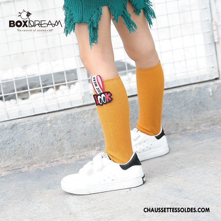 Chaussettes Longues Fille Printemps 100% Coton Femme Milieu Enfant Le Nouveau Jaune