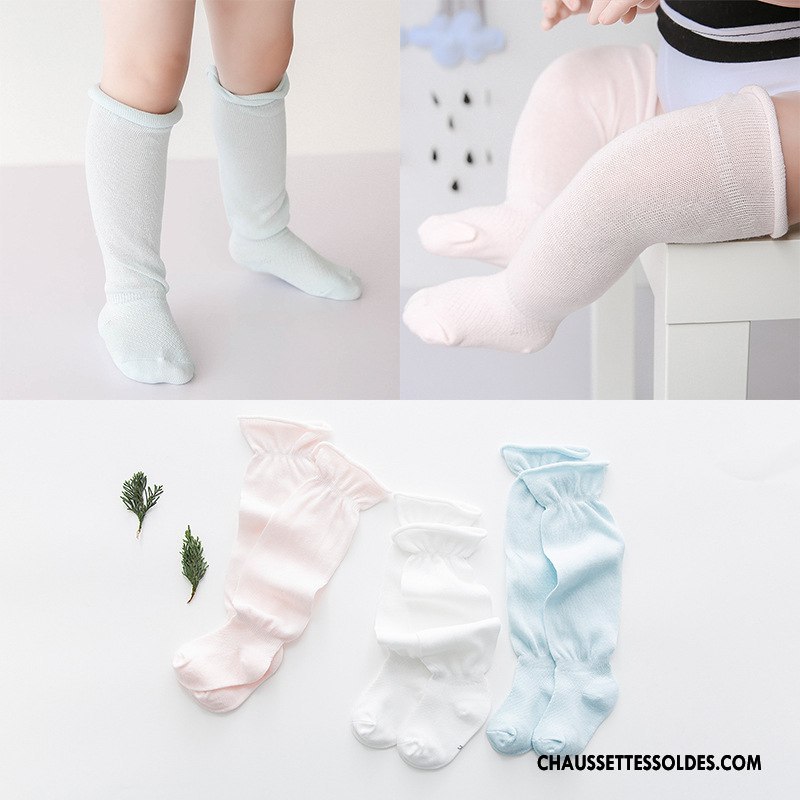 Chaussettes Longues Fille Printemps Enfant 100% Coton Très Mince Bébé Bouche Libre Bleu Clair