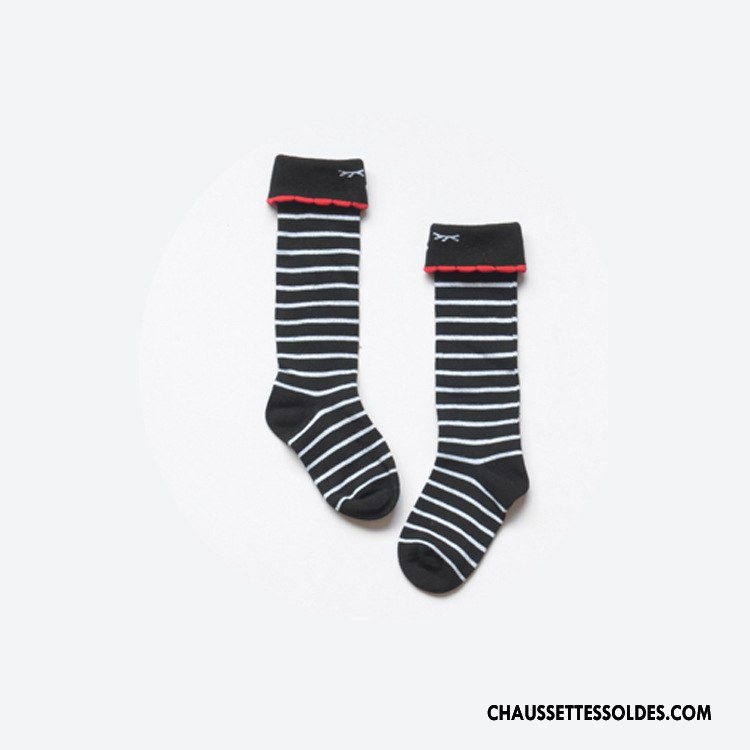 Chaussettes Longues Fille Printemps Le Nouveau Enfant Chaussettes En Coton Souriant Femme Noir