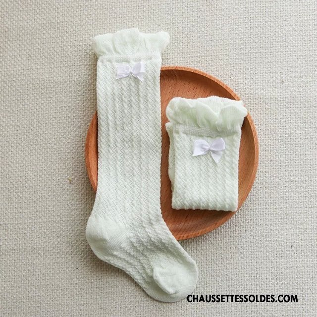 Chaussettes Longues Fille Printemps Réseau Bébé Papillon Femme 100% Coton Vert Argent Clair