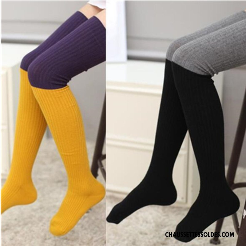 Chaussettes Longues Fille Rayé Enfant Haute L'automne Tendance Femme Jaune