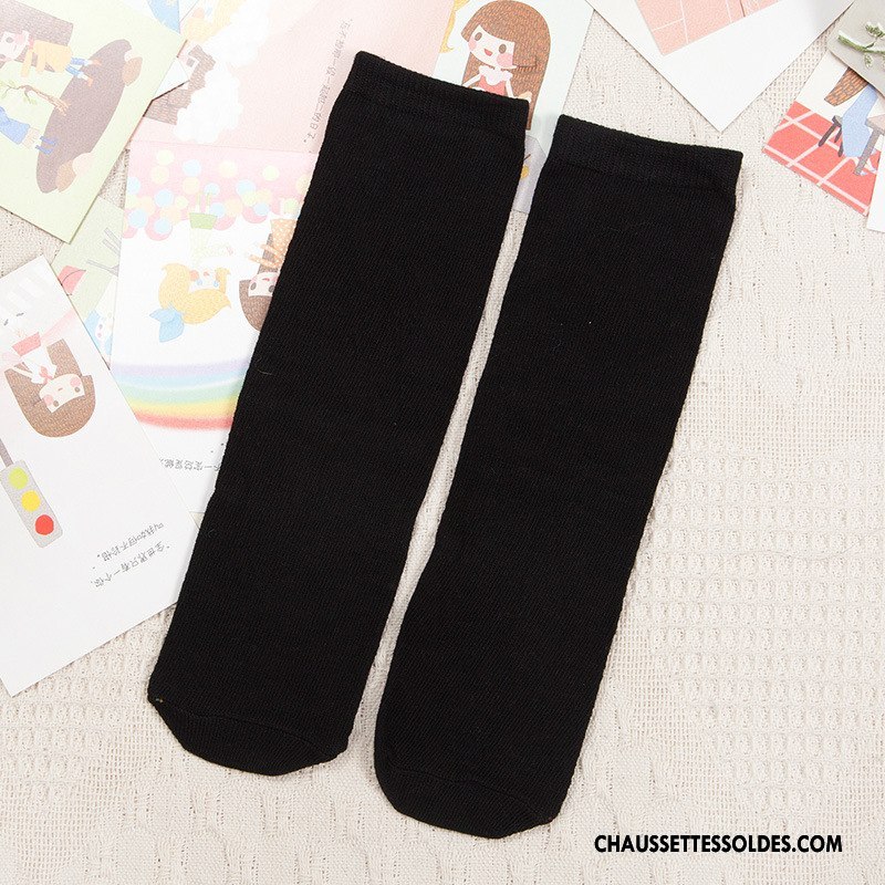Chaussettes Longues Fille Élève Danse Chaussettes En Coton Milieu Respirant Chaussette Longue Pure Noir