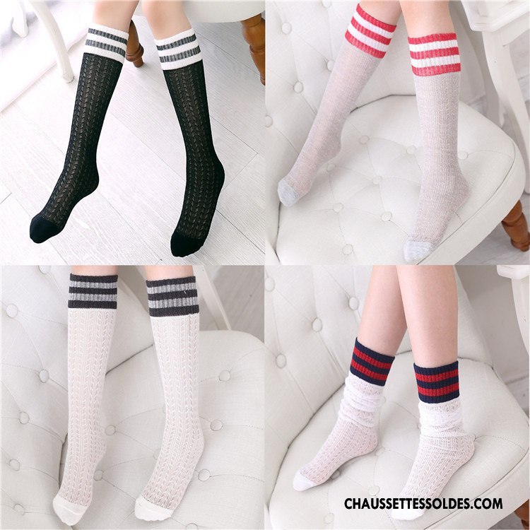 Chaussettes Longues Fille Été Légère Enfant Bébé Haute Engrener Blanc
