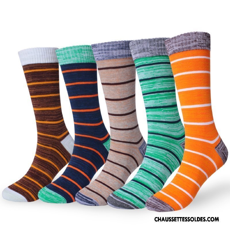 Chaussettes Longues Homme Anti-odeur L'automne Rayé Épais Europe Mode Bleu
