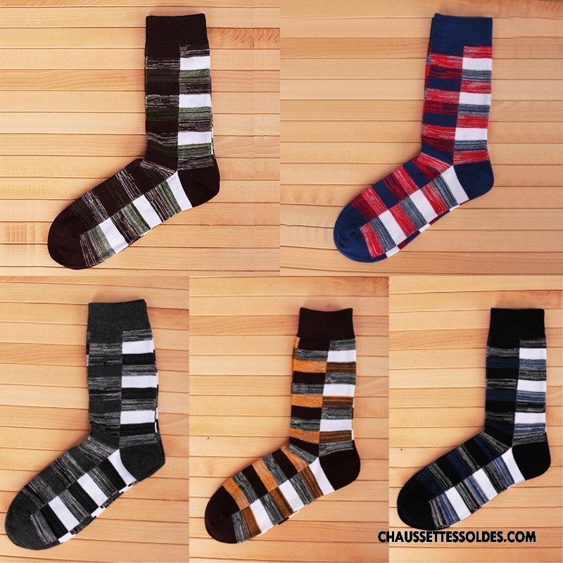 Chaussettes Longues Homme Carreaux Europe Coton Bio Haute L'automne Gros Bordeaux
