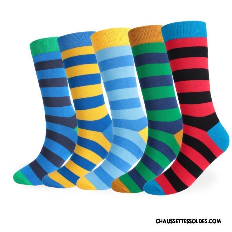 Chaussettes Longues Homme Haute Anti-odeur Europe L'automne Hiver Rayé Coloré