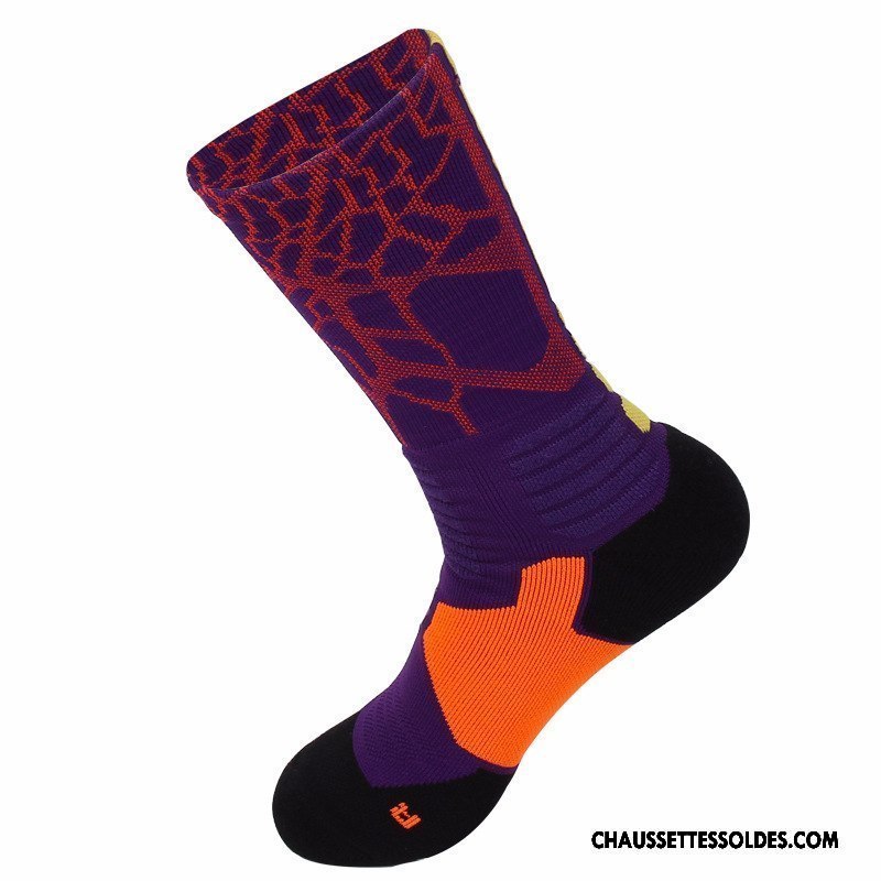 Chaussettes Longues Homme Serviette Engrener Milieu Basket Chaussettes En Coton Respirant Violet