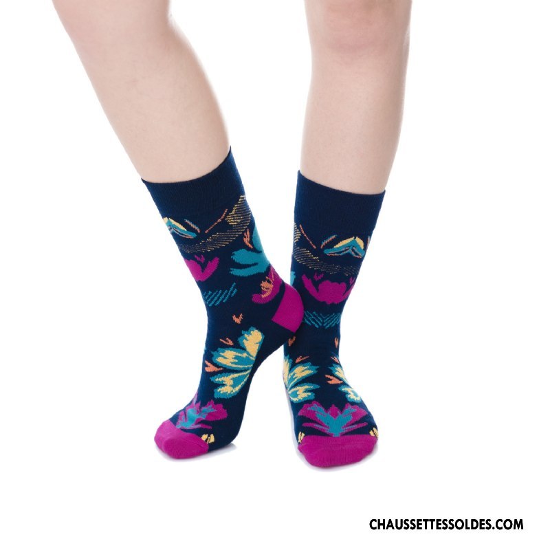 Chaussettes Mi Hautes Femme 100% Coton Long Stock Lovers L'automne Le Nouveau Homme Bleu
