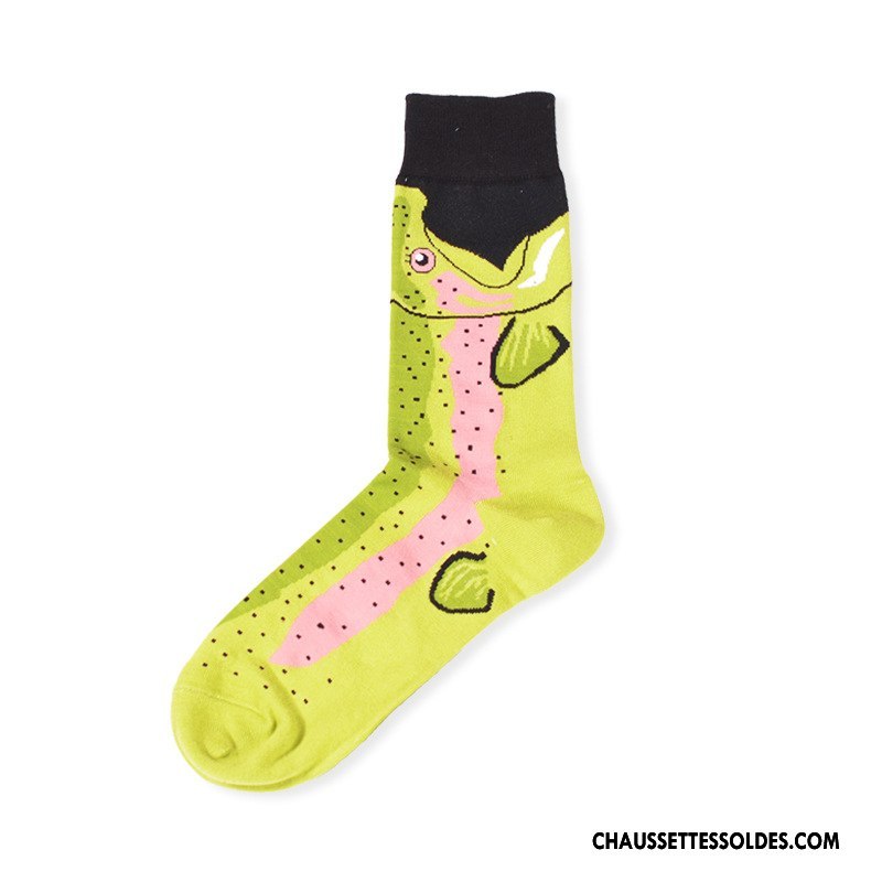 Chaussettes Mi Hautes Femme 100% Coton Long Stock Milieu Le Nouveau Marque De Tendance Géométrie Couleur De Contraste Jaune