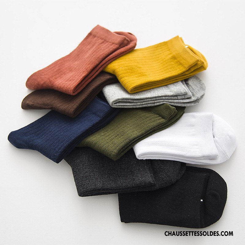 Chaussettes Mi Hautes Femme 100% Coton Milieu Style Chaud Frais Homme Plaine Pure Marron / Brun