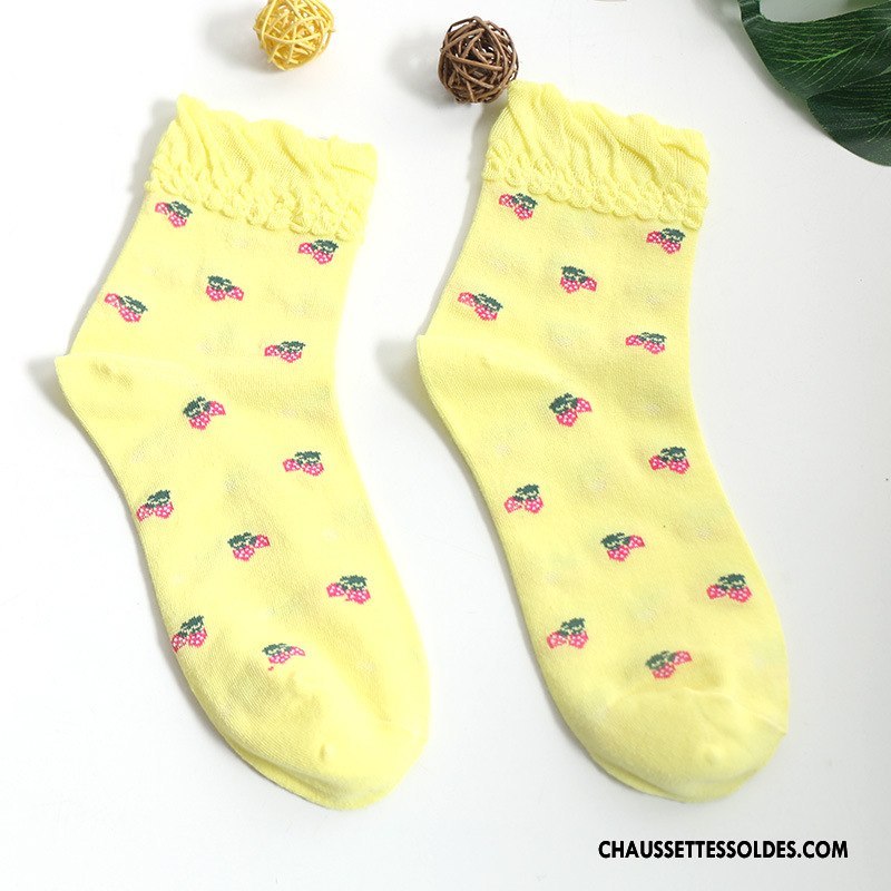 Chaussettes Mi Hautes Femme Absorber La Sueur Mode Court Tendance Respirant Dame Jaune