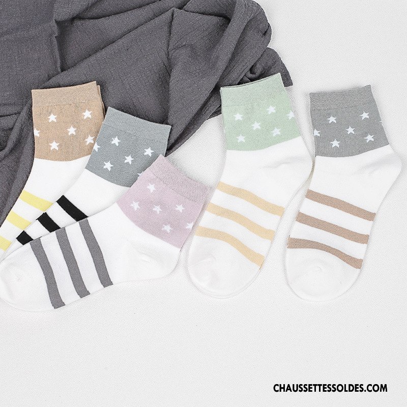 Chaussettes Mi Hautes Femme Absorber La Sueur Élève Respirant Milieu Étoile Chaussettes En Coton Gris