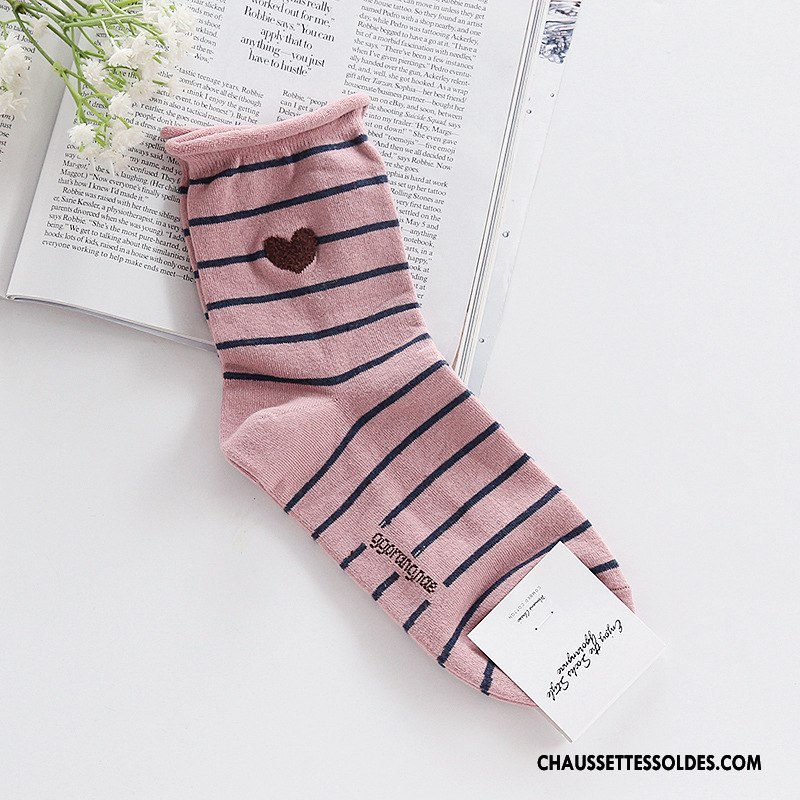 Chaussettes Mi Hautes Femme Amour Ourlet Casual Coton Bio Dame Gros Rose