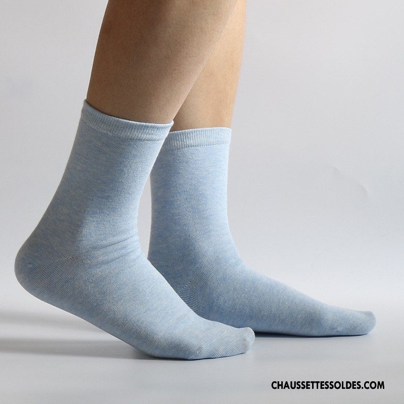 Chaussettes Mi Hautes Femme Anti-odeur Dame Respirant Fleurs Milieu Chaussettes En Coton Pure Bleu