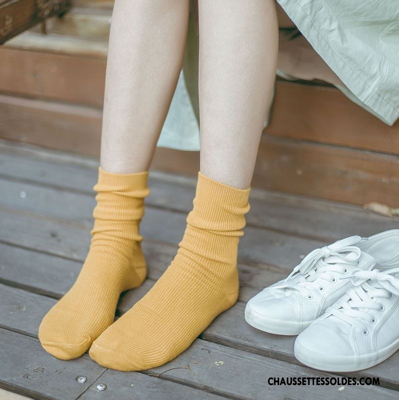 Chaussettes Mi Hautes Femme Art Matelassé L'automne Hiver Rétro Jaune