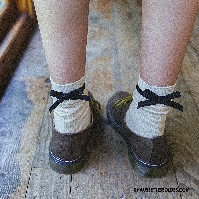 Chaussettes Mi Hautes Femme Beige Papillon Nouvelles Arrivées Hiver Dame L'automne Blanc