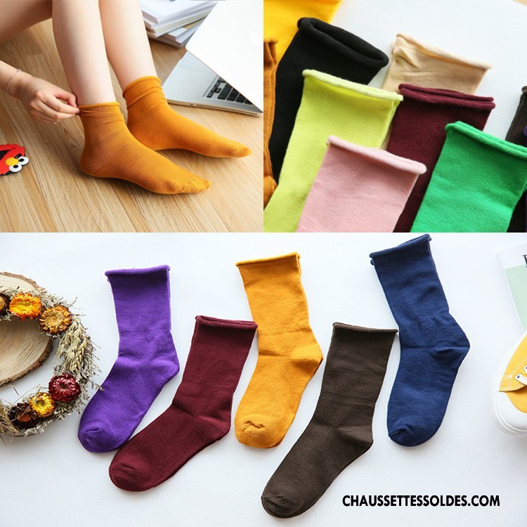 Chaussettes Mi Hautes Femme Bouche Libre Élève Chaussette Courte 100% Coton Ourlet Enceintes Pure Or