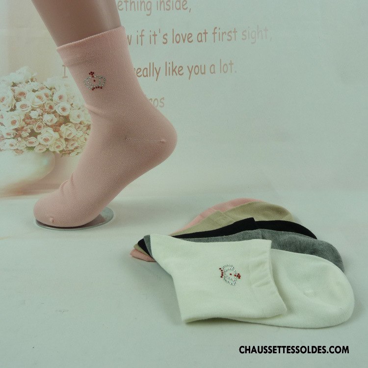 Chaussettes Mi Hautes Femme Casual L'automne Chaussettes En Coton Adulte Matelassé Hiver Rose