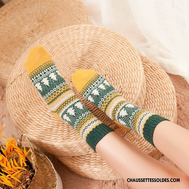 Chaussettes Mi Hautes Femme Casual Lapin La Laine Milieu Rétro Dame Couleurs Mixtes Vert