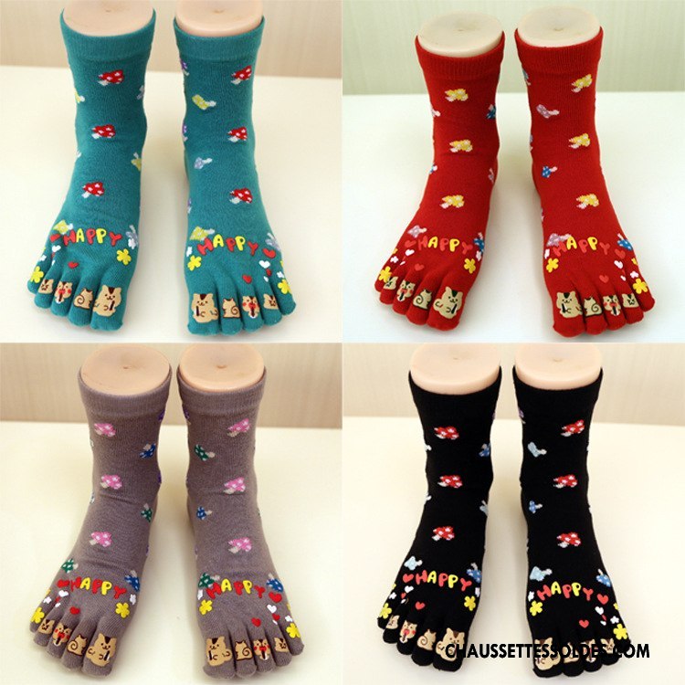 Chaussettes Mi Hautes Femme Charmant Dessin Animé Cinq Doigts Adulte Matelassé Confortable Vert