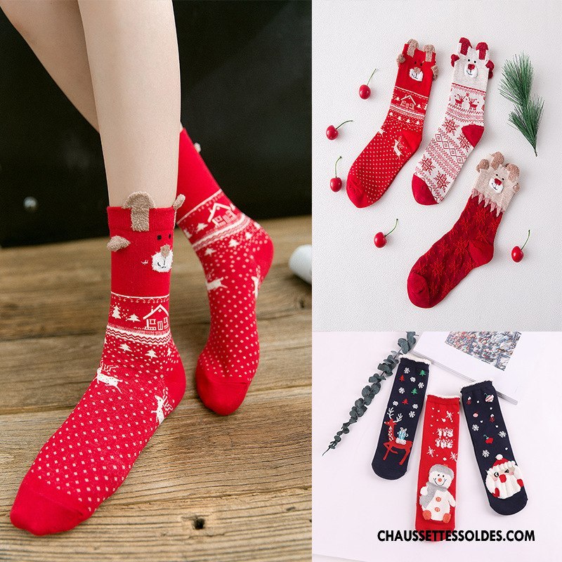 Chaussettes Mi Hautes Femme Charmant Le Nouveau Noël Dessin Animé Rouge