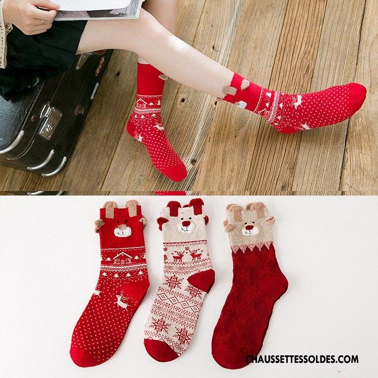 Chaussettes Mi Hautes Femme Charmant Noël Le Nouveau Dessin Animé Rouge