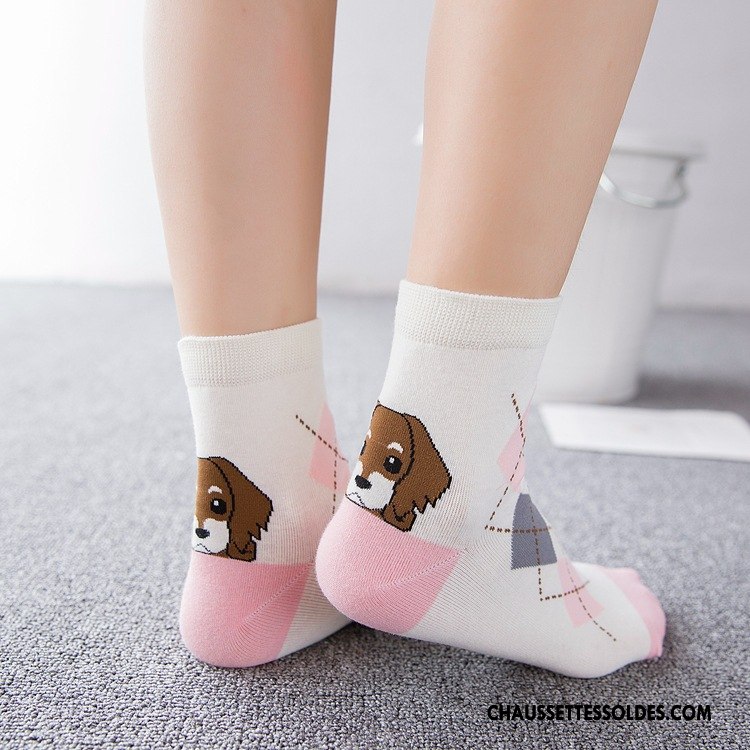 Chaussettes Mi Hautes Femme Chat Dame Chaussettes En Coton Printemps L'automne Milieu Couleurs De Bonbons Blanc