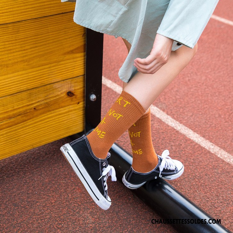 Chaussettes Mi Hautes Femme Chaussette Courte L'automne Coton Bio Lettre Hiver Le Nouveau Marron / Brun