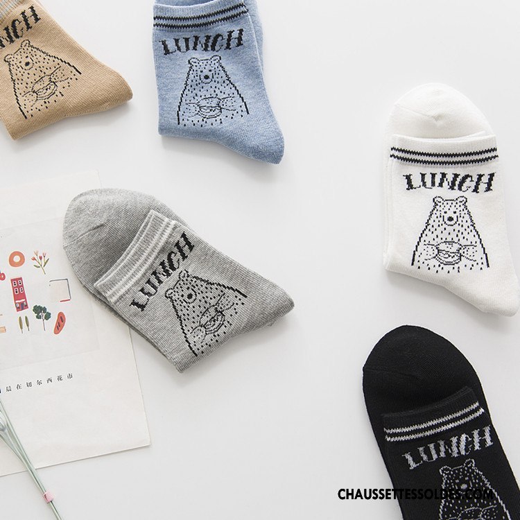 Chaussettes Mi Hautes Femme Chaussette Courte Tous Les Assortis Milieu Coton Bio Le Nouveau Dessin Animé Gris