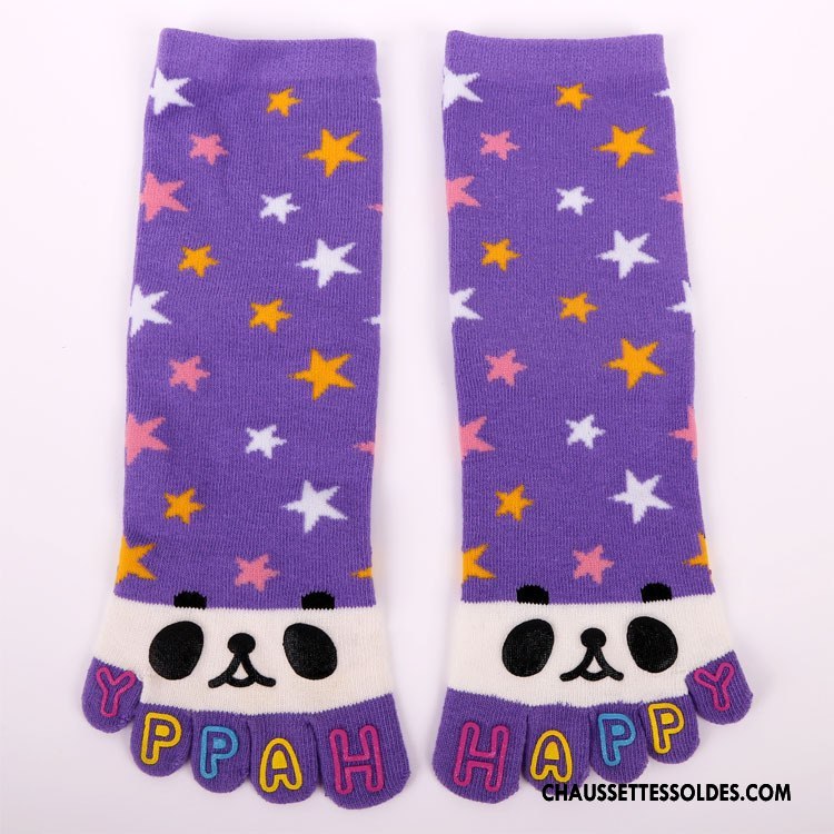 Chaussettes Mi Hautes Femme Chaussette Longue Confortable Cinq Doigts Dessin Animé Matelassé Violet