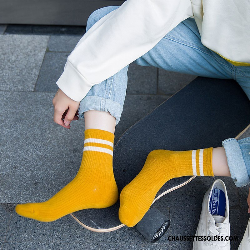 Chaussettes Mi Hautes Femme Chaussettes En Coton Dame Milieu Casual L'automne Hiver Or